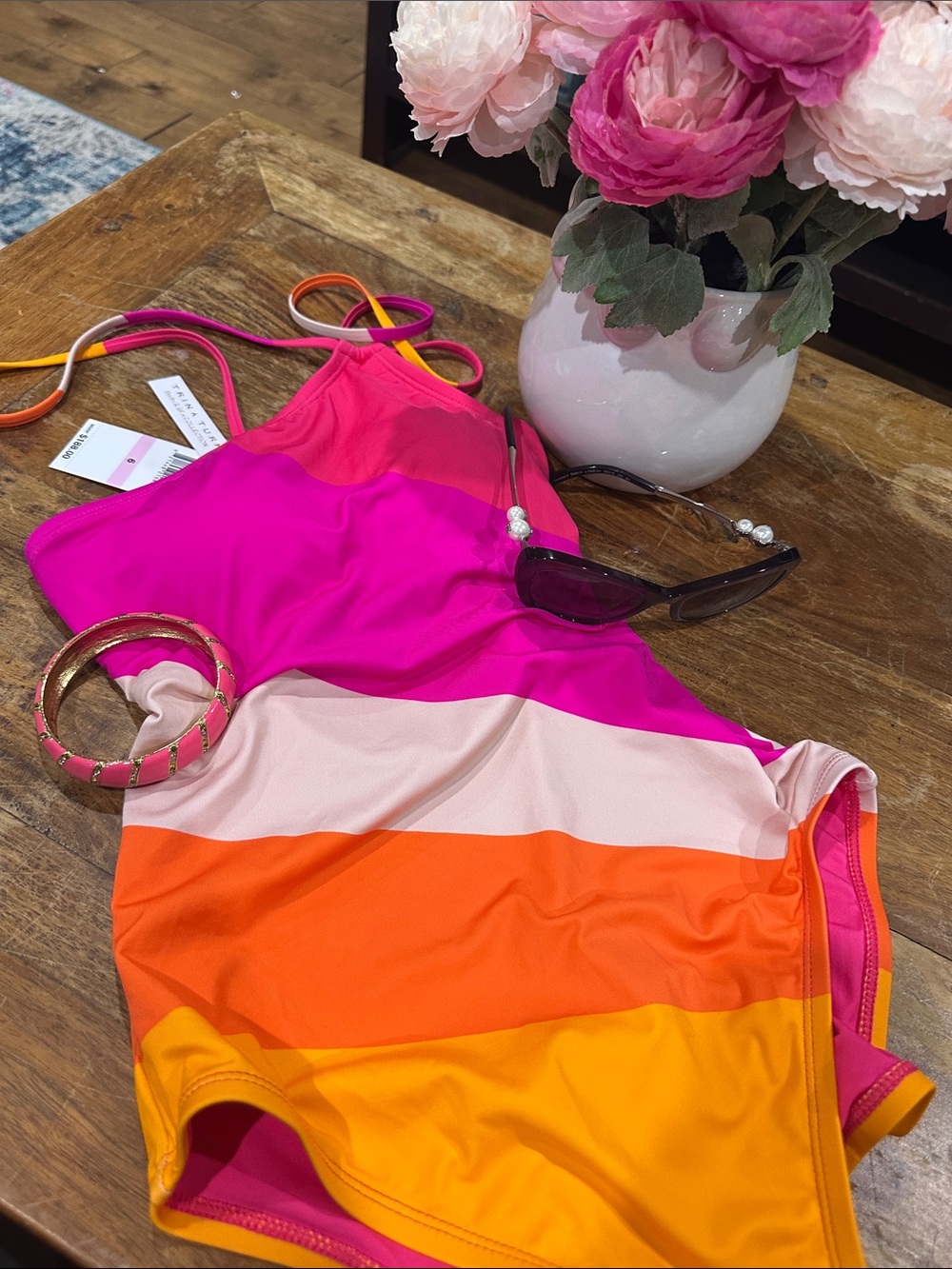 Trina Turk Spa Collection Colorblock Rainbow One-Piece Swim $188 NWT 6
